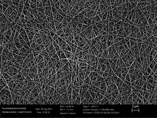 bipedaltothemetalgear:SEM imaging of our newly electrospun nanofibre composites. Fibre diameters f