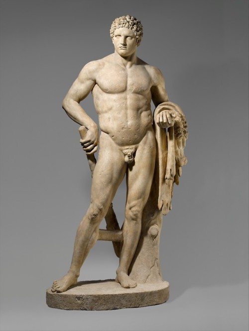 Roman marble statue of the youthful Hercules.  Artist unknown; 69-96 CE (Flavian period).  Now in th