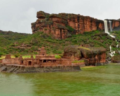 View of Bhutanatha temple in Badami during monsoon, Karnataka