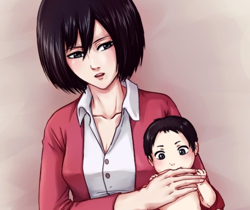 daydream24-7:  Badass Mommy Mikasa is here everyone !  I did this because I just adore the idea of Mikasa being a mom <3  I think this is the future she deserves after all she went through .. she needs a loving family ! and having a kid of her own