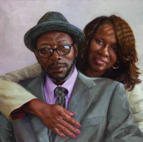 A detail of Mr Sanders. Love and Strength- A Portrait of Tyrone and Felicia Sanders, 18x24, oil on l
