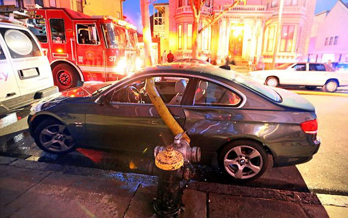 sixpenceee:What happens when you park next to a Hydrant. (Source)  The first and
