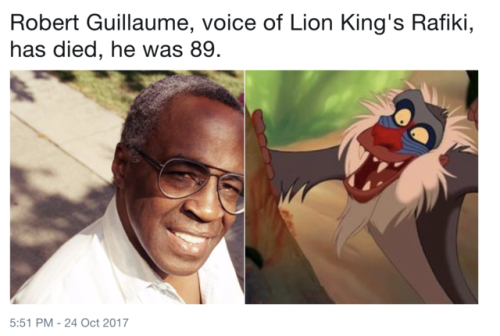 throwbackblr:Robert Guillaume, the voice of Rafiki in The Lion King and Dr. Eli Vance in Half-Life, 