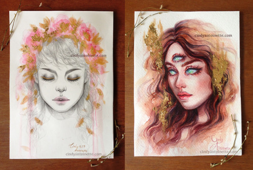 ORIGINALS AVAILABLE! mix media drawing and painting, gilded with 16k gold leaf. To purchase, go to m