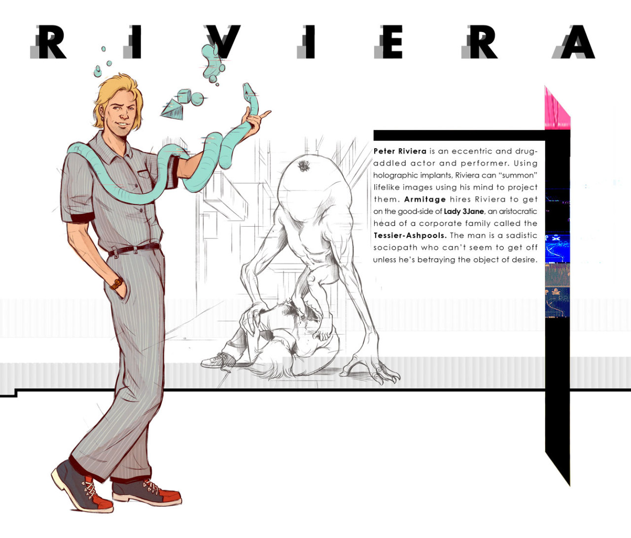 nathanandersonart:  Concepts of the main and major supporting characters of Neuromancer.