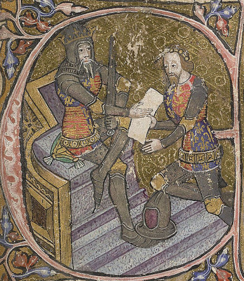 venicepearl: Edward, the Black Prince, is granted Aquitaine by his father King Edward III. Initial l
