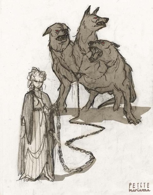 petitemarianna: &lsquo;Despoina&rsquo; A quick doodle of a badass Persephone + Cerberus. (be