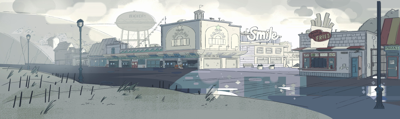 A selection of Backgrounds from the Steven Universe episode: “Frybo” Art Direction: