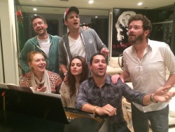 crenlet:  filmthrasher:  &ldquo;Hangin’ out, down the street…&rdquo; - Topher Grace on Twitter, reuniting with the gang from That 70s Show.   They all look so stoned