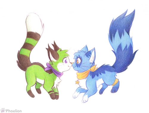 phoelion: Colorful cats~ My sona Phoe with another person’s sona (someone I admire on dA *▽*)