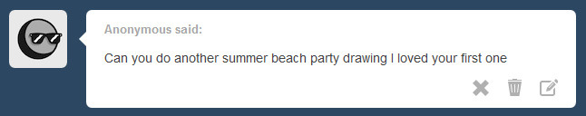 randomroodles:  Summer Beach Party Part 2  Sorry it took awhile, Anon. I only started