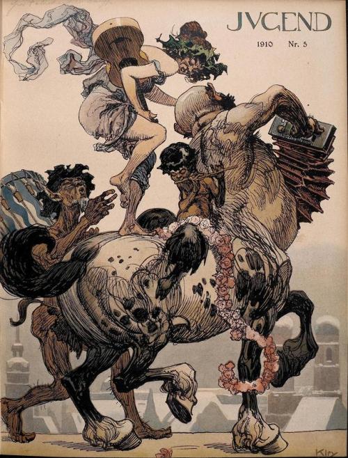 the-evil-clergyman:Cover of Jugend by Heinrich Kley (1910)