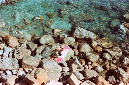 On the rocks Monterosso al Mare, Liguria, Italy. Leica R4 with 50 mm Summilux on expired Adox Color 