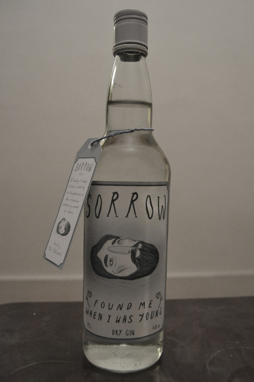 wasp-nest:  idneverdreamofit:  I made a design for a bottle of gin based on the song ‘Sorrow’ by The National. I love this song and its lyrics and I’ve wanted to do some work based on it for a while. One day I had this idea and had to execute it.