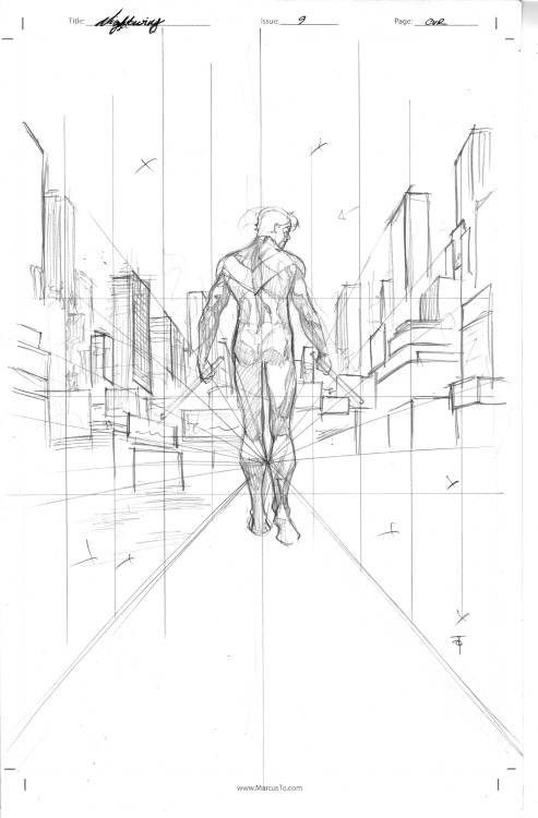 marcusto:

My therapy for today is posting art. I hope you enjoy it!This is the layouts-pencils-ink process for the cover of Nightwing #10 which will be out in December 