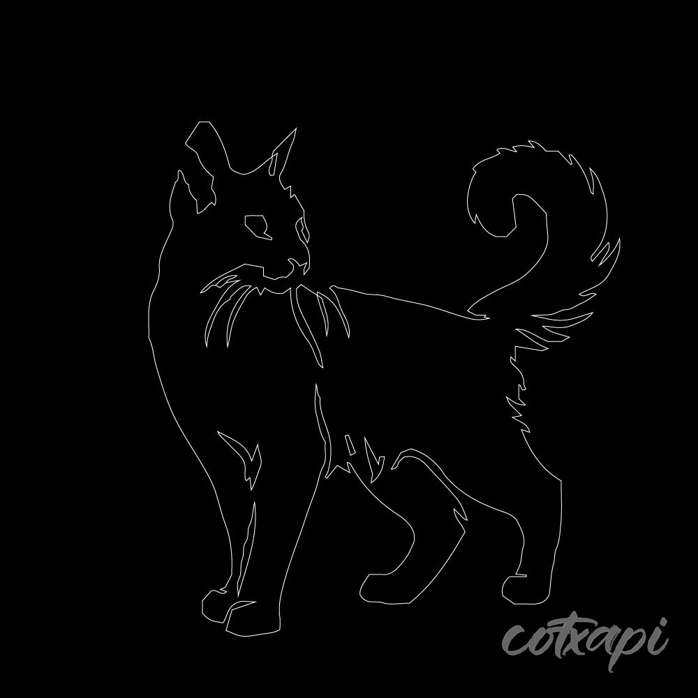Cute Cat Shadow Icon Animal Vector Art Illustration, Black and White Outline Design