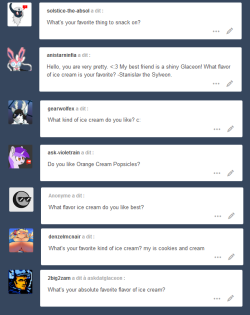 askdatglaceon:I LOVE ALL OF THEM! ANY KIND AND FORM OF FROZEN SUGARY DELIGHT!!! &gt;//w//&lt;x3
