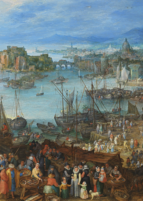 jaded-mandarin: Jan Brueghel the Elder. Detail from Large Fish Market, 1603.