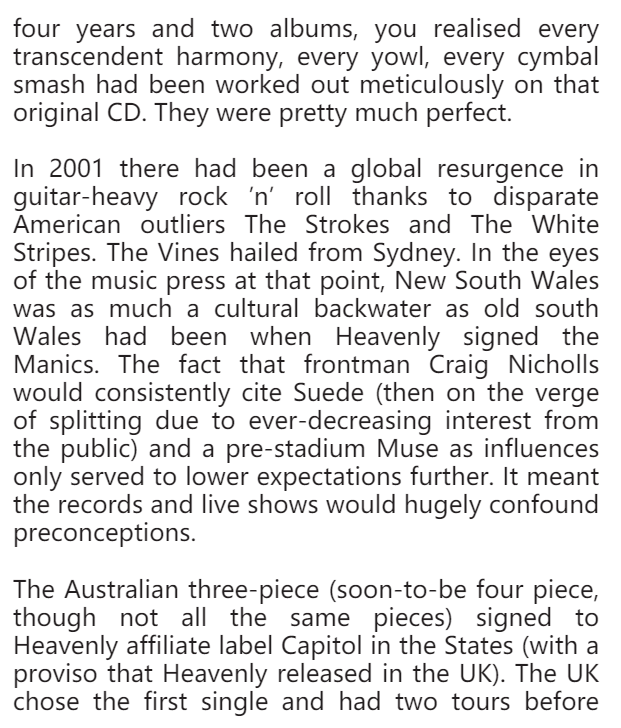 Chapter about The Vines in the book "Believe in Magic, 30 Years of Heavenly Recordings" published in 2020 - Conversation between Patrick Matthews, Ryan Griffiths and Andy Kelly 0e4ec2484aca28549bb6a0d555e379b5445269b2