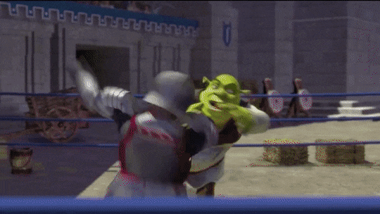 Knights Trying to Stop Shrek GIF Meme Template