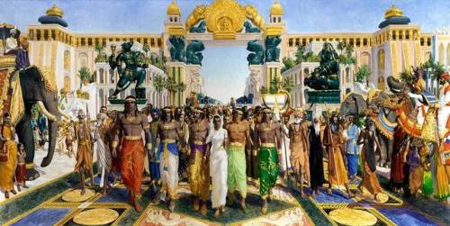 The Pandavas and Kunti enter Hastinapura by Giampaolo Tomassetti