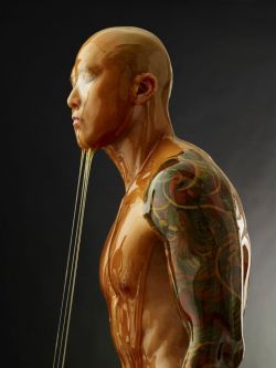 asylum-art:Meet the Photographer Drenching His Subjects in Honey by Blake Little	Full buckets of honey are dumped on the bodies of Blake Little&rsquo;s human subjects, from young babies, to athletes, to 85-year-old women, drenching them in the gooey,