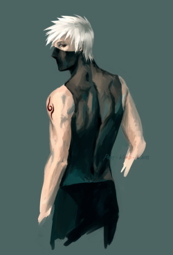 port-wind-waves:So it started as back anatomy practice and turned into Kakashi.  