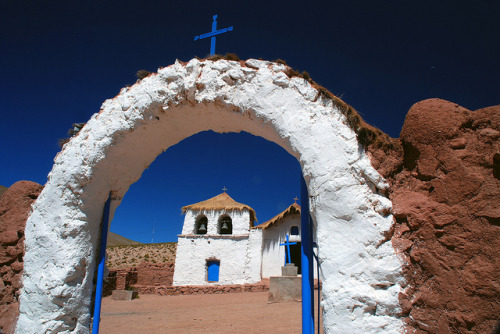 Blue-black sky of the high Atacama desertThe air’s thin, the landscape’s stark and the architecture’