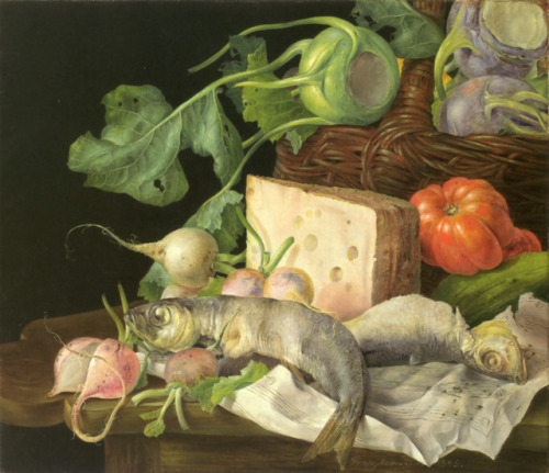 Still Life with Fish, Cheese, and Staff Paper, Franz Xaver Petter, 1845