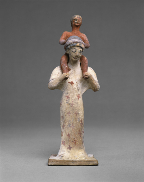 theancientwayoflife:~Statuette of a Woman Carrying a Boy on Her Shoulders. Culture: Greek (Boeotian)