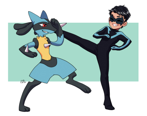 arabian-batboy: Commission by the talented @szotyola-sempu​The Robins and their partner Pokemon in a