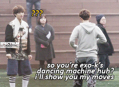 kyungso:  dancing machine baekhyun showing his moves to jongin 