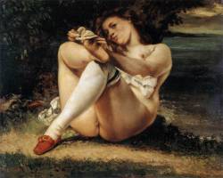 artbeautypaintings:  Woman with white stockings - Gustave Courbet 