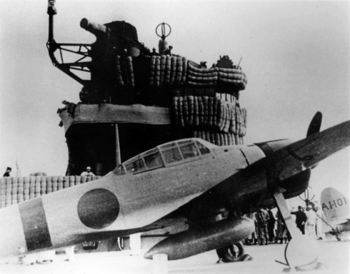 A Mitsubishi A6M Zero fighter plane on board the carrier Akagi(December 7th, 1941).