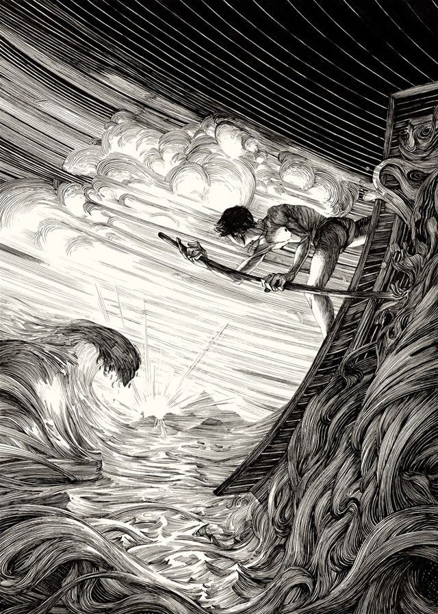 therhumboogie:  By Nicholas Delort, extraordinarily skilled black and white illustrations