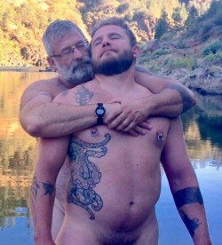 daddyandcubby2:  Daddy &amp; Cubby love being naked at rivers. Daddy, Cubby &amp; Tiger at the American River. #3  😍