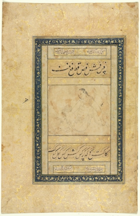 cma-islamic-art: Sketch of a Young Man, single page; Illustration and Text (Persian verses), 1630-16
