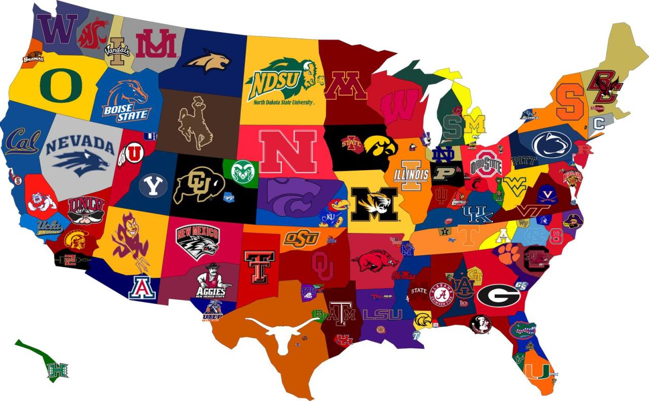 College Football Fan Map Map Of Us College Football Fan Bases - Maps On The Web