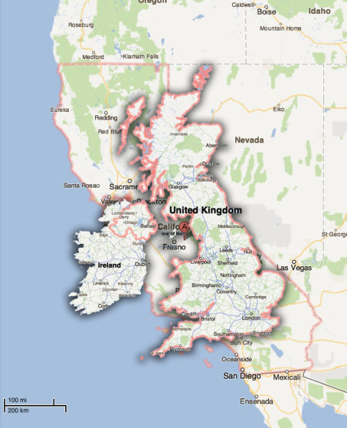mapsontheweb: A scale between the sizes of California and the United Kingdom More comparisons