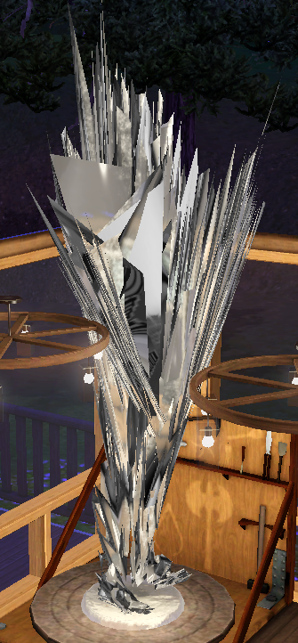 simsgonewrong:  My Sims often has a spiky glitch. It goes away quickly most of the time. I had my sculptor sim try to sculpt his wife in ice. Instead he immortalized the spiky glitch in ice. 