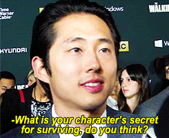 everythingbadgirlss:  stevensyeun-deactivated20210216: Steven Yeun explains how his character has survived for so long on The Walking Dead  He’s cute 