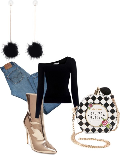 Date Night by someliketoshop featuring a high heel bootieA L C off the shoulder top / Levi&rsquo