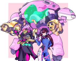 nerdy-knitter:Here’s the second piece @jen-iii drew for me and omg it came out AMAZING!! My Overwatch mains, Sombra and D.va &lt;3