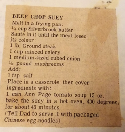 Melt in a frying pan: &frac14; cup Silverbrook butterSaute in it until the meat looses its colou