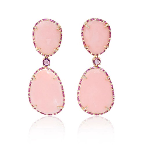 Diamond, Sapphire, and Pink Opal Earrings