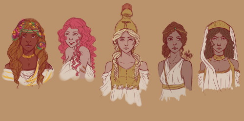 nickiezxzart: The Greek goddesses as i imagine them- sketches. rtl: Hera, Artemis, Athena, Aphrodite