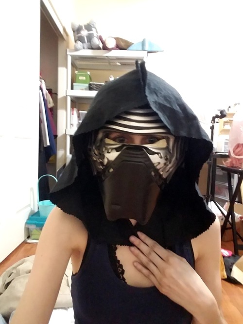 In process of working on a Kylo Ren helmet. Using a child-sized Rubies helmet as a base. It came as 