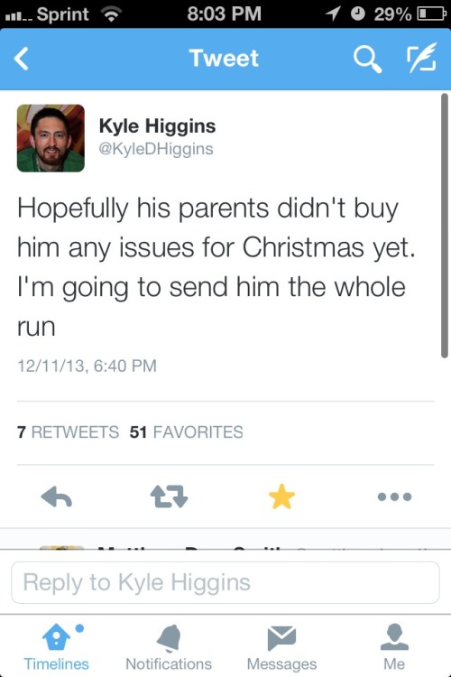 bluelanternof2814:Kyle Higgins, writer of the current Nightwing comic, gets a letter from a fan.
