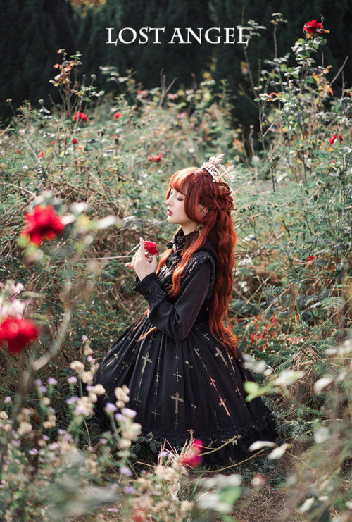 lolita-wardrobe:  【More Outdoor Worn Photos】 of 【The Night Witch Short Version JSK】◆ Short Version JSK Shopping Link >>> https://lolitawardrobe.com/lost-angel-the-night-witch-gothic-lolita-jsk-short-version_p4956.html