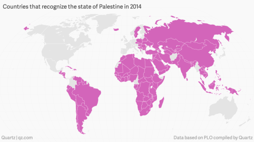 vergible-woods:lilightfoot:thelandofmaps: Countries that recognize the state of Palestine in 2014.A 